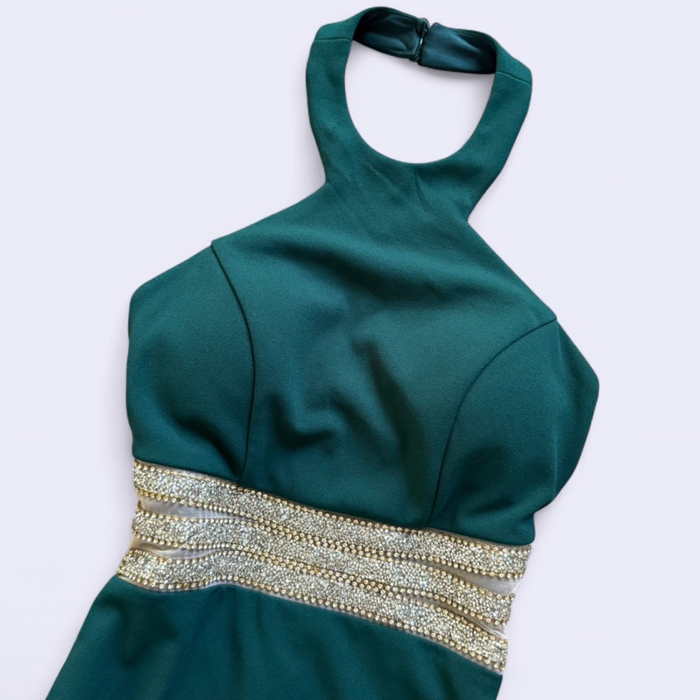 Speechless Forest Green Rhinestone Mesh Mini Dress Halter Sparkle Party NWT